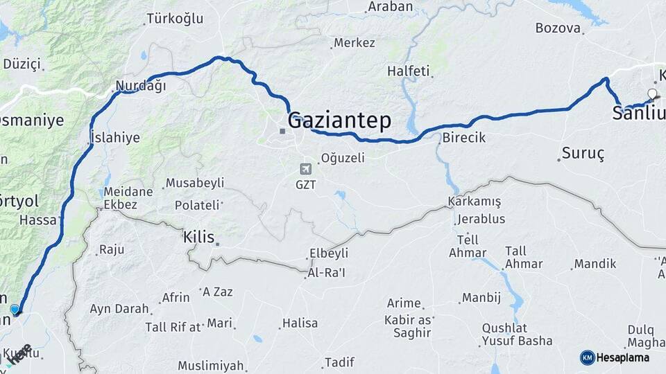 Hatay Kırıkhan Şanlıurfa Arası Kaç Km - Yol Haritası
