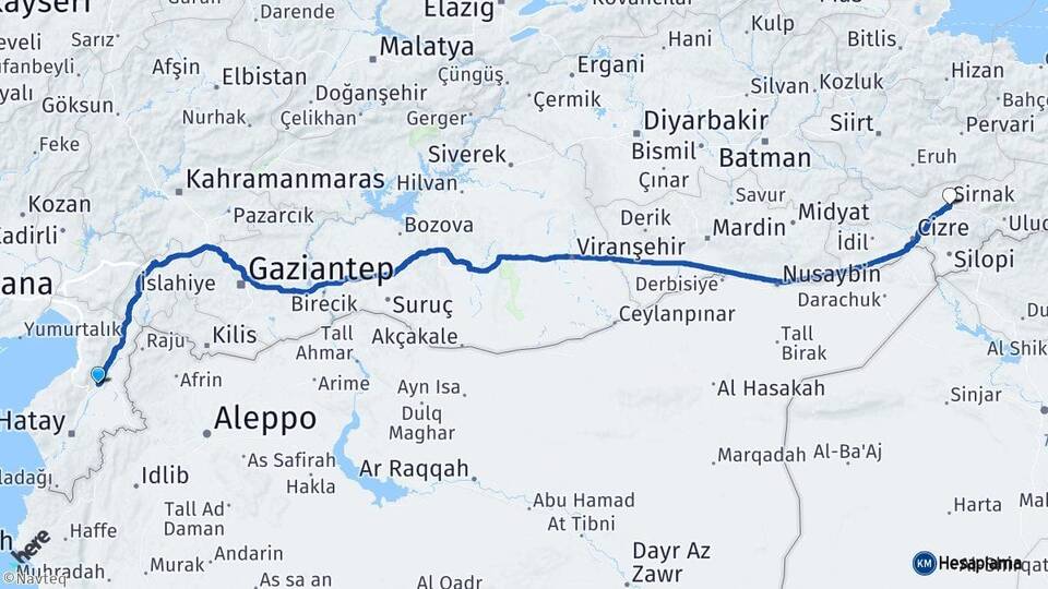 Hatay Kırıkhan Şırnak Arası Kaç Km - Yol Haritası