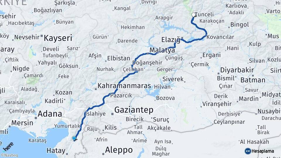 Hatay Kırıkhan Tunceli Arası Kaç Km - Yol Haritası