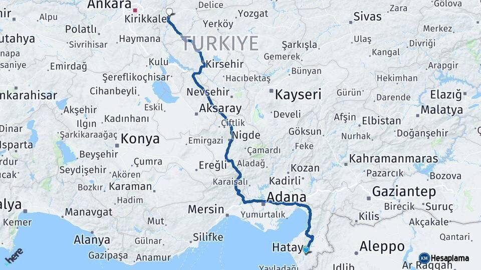 Hatay Kırıkkale Arası Kaç Km - Yol Haritası
