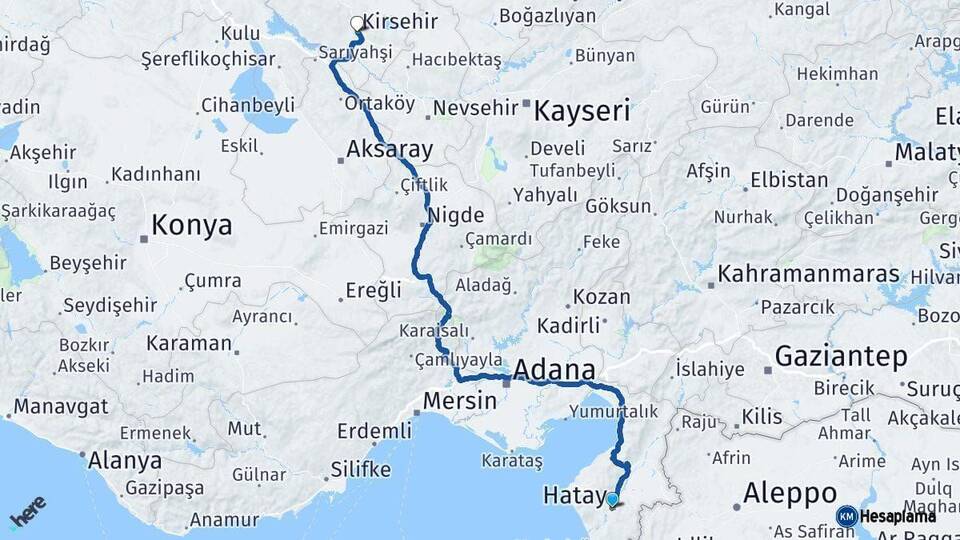 Hatay Kırşehir Arası Kaç Km - Yol Haritası