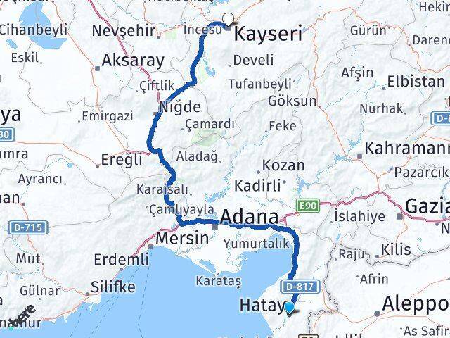 Hatay Kocasinan Arası Kaç Km - Yol Tarifi