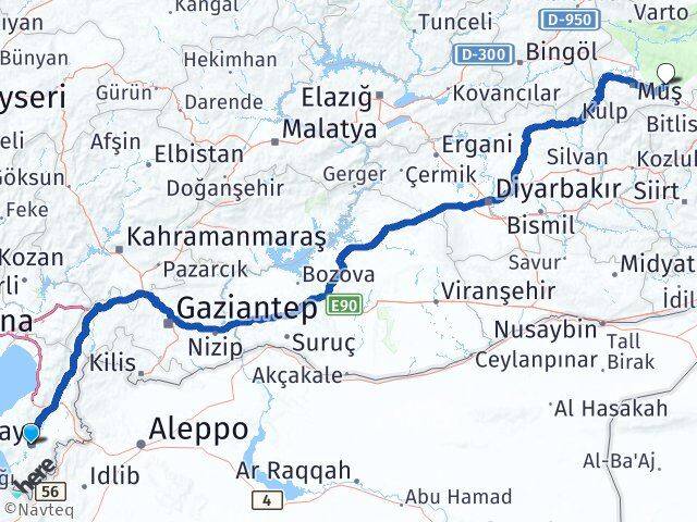 Hatay Korkut Muş Arası Kaç Km - Yol Haritası