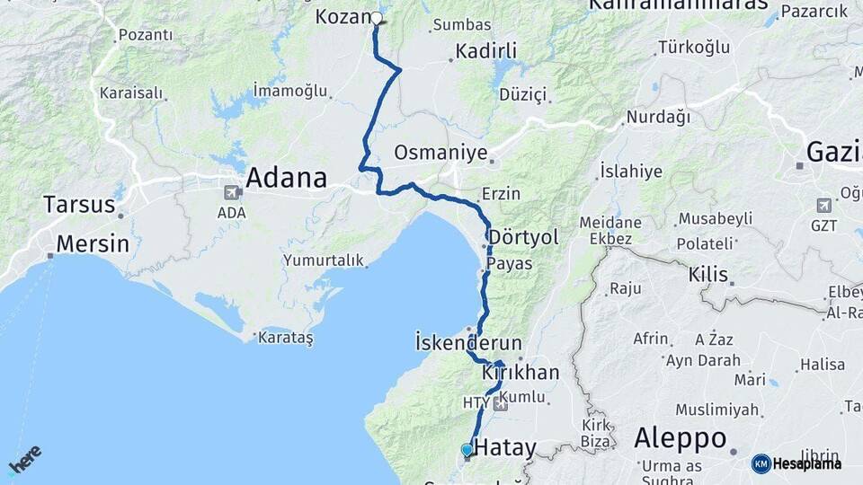 Hatay Kozan Adana Arası Kaç Km - Yol Haritası