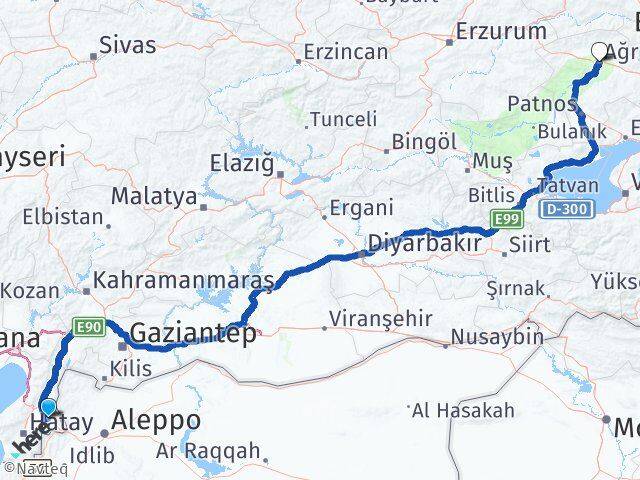 Hatay Kumlu Ağrı Arası Kaç Km - Yol Haritası