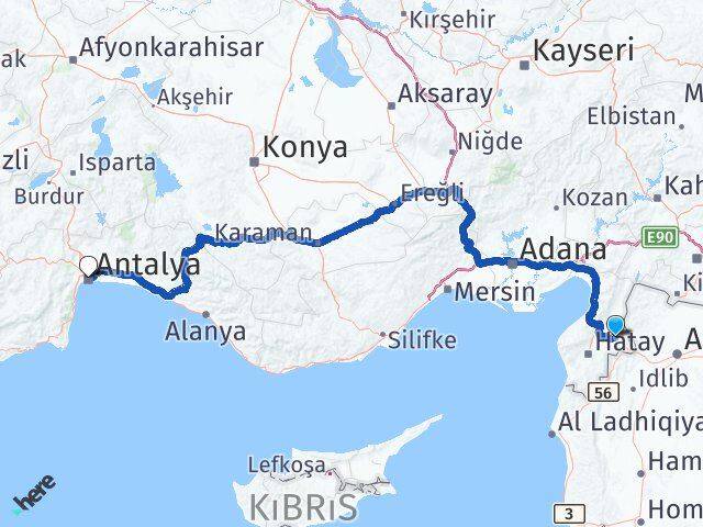 Hatay Kumlu Antalya Arası Kaç Km - Yol Haritası