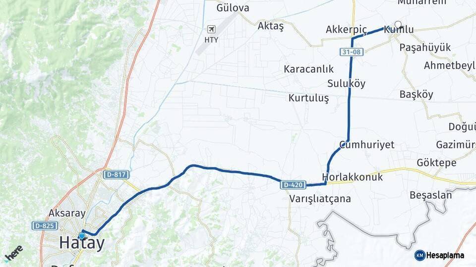 Hatay Kumlu Arası Kaç Km - Yol Haritası