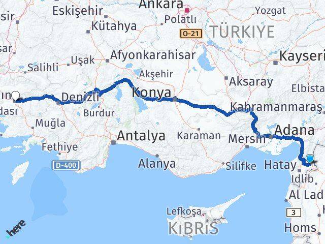 Hatay Kumlu Aydın Arası Kaç Km - Yol Haritası