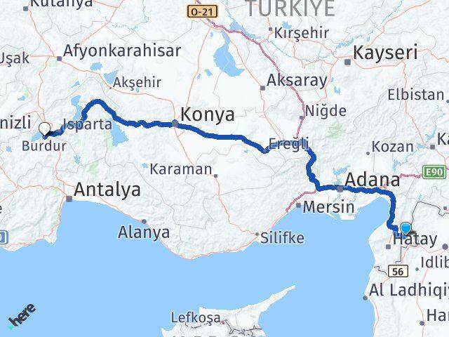 Hatay Kumlu Burdur Arası Kaç Km - Yol Haritası