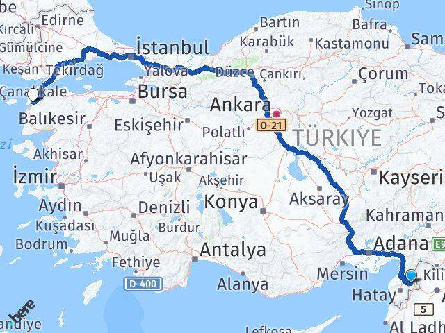 Hatay Kumlu Çanakkale Arası Kaç Km - Yol Haritası