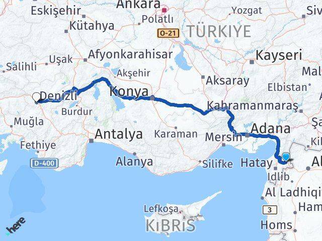 Hatay Kumlu Denizli Arası Kaç Km - Yol Haritası