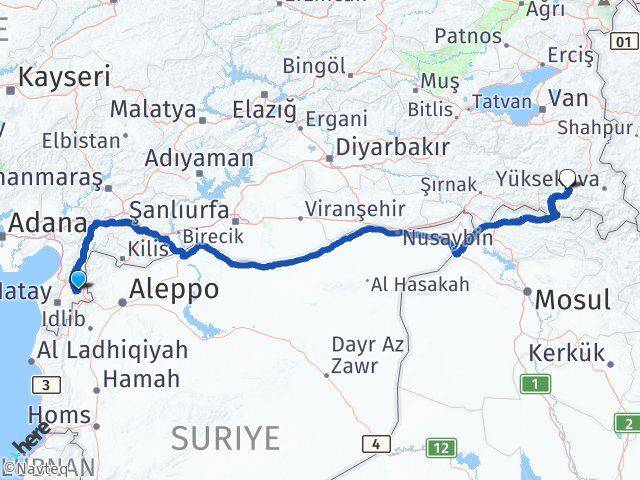 Hatay Kumlu Hakkari Arası Kaç Km - Yol Haritası