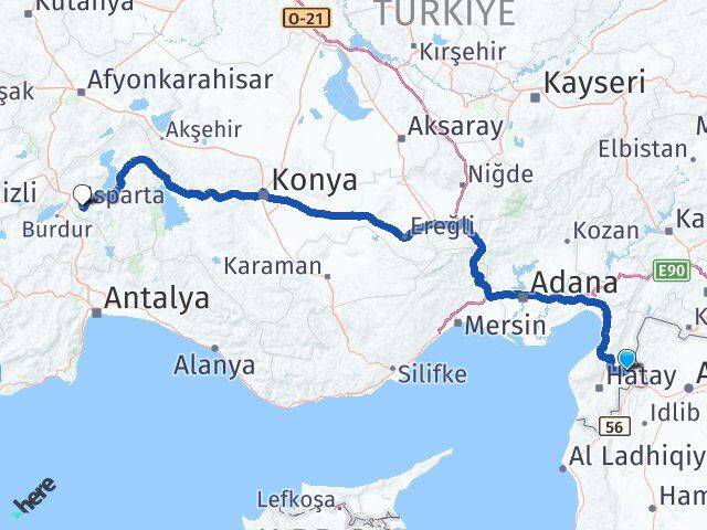 Hatay Kumlu Isparta Arası Kaç Km - Yol Haritası