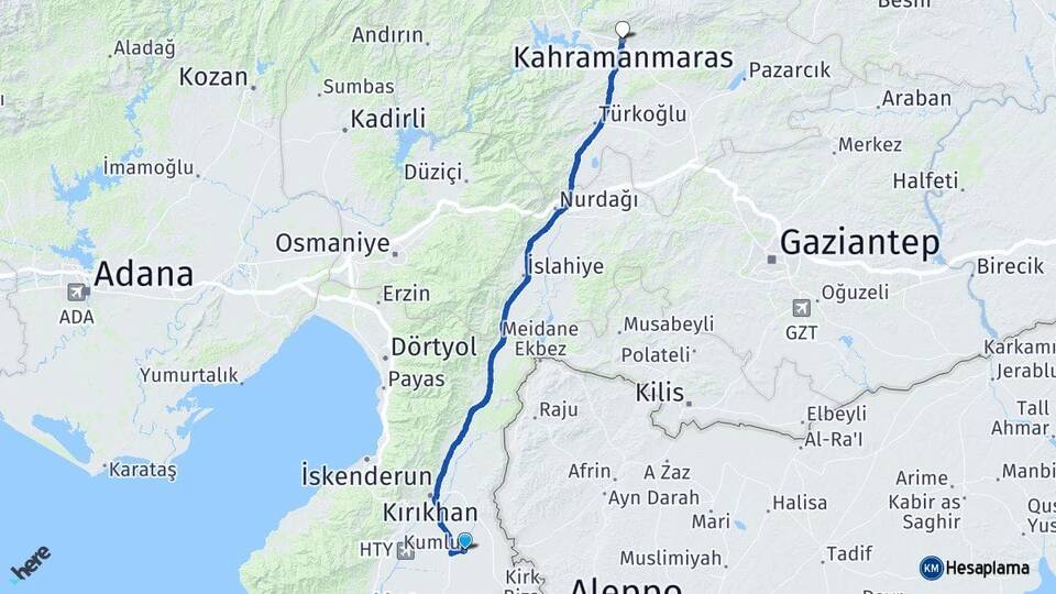 Hatay Kumlu Kahramanmaraş Arası Kaç Km - Yol Haritası