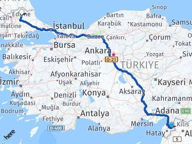 Hatay Kumlu Kırklareli Arası Kaç Km - Yol Haritası