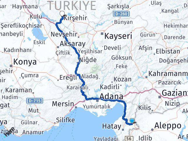 Hatay Kumlu Kırşehir Arası Kaç Km - Yol Haritası