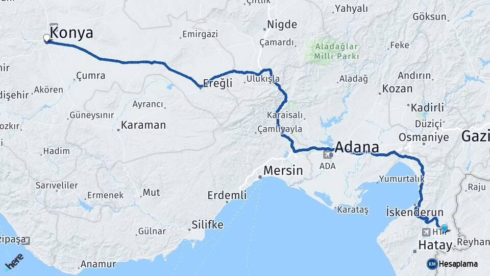 Hatay Kumlu Konya Arası Kaç Km - Yol Haritası
