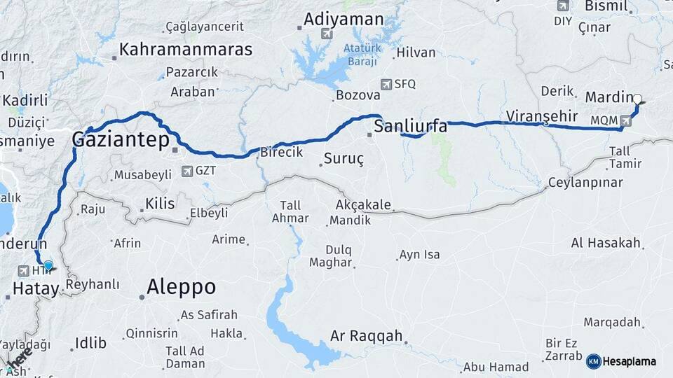 Hatay Kumlu Mardin Arası Kaç Km - Yol Haritası