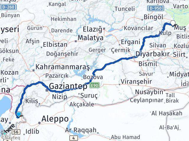 Hatay Kumlu Muş Arası Kaç Km - Yol Haritası