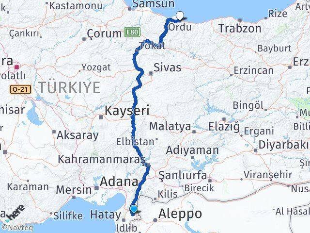 Hatay Kumlu Ordu Arası Kaç Km - Yol Haritası