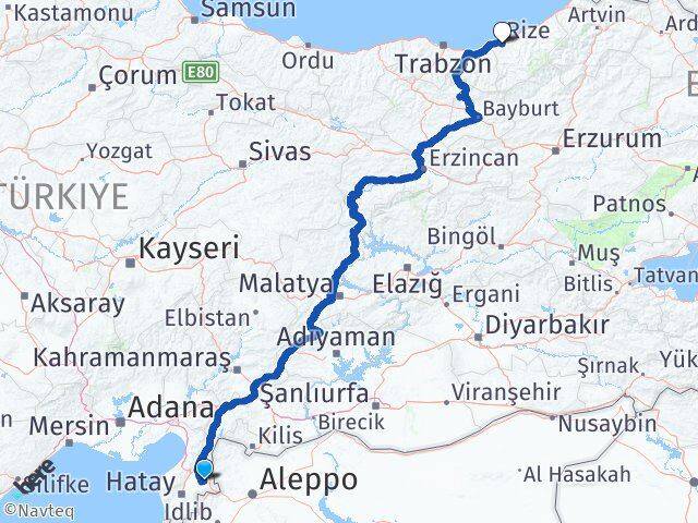Hatay Kumlu Rize Arası Kaç Km - Yol Haritası