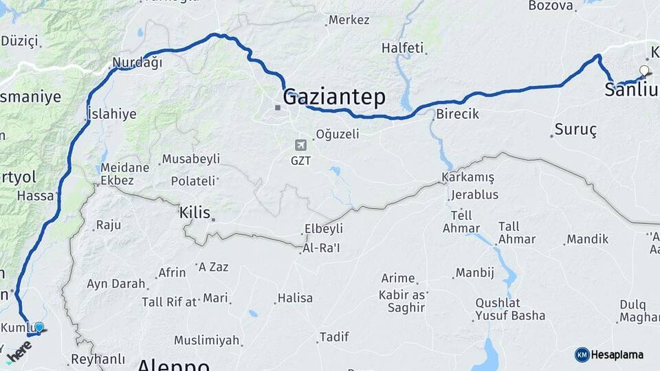 Hatay Kumlu Şanlıurfa Arası Kaç Km - Yol Haritası