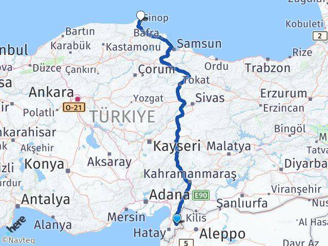Hatay Kumlu Sinop Arası Kaç Km - Yol Haritası