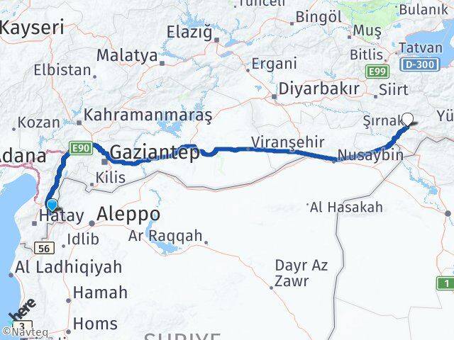 Hatay Kumlu Şırnak Arası Kaç Km - Yol Haritası