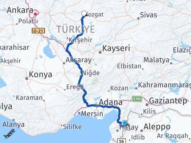 Hatay Kumlu Yozgat Arası Kaç Km - Yol Haritası