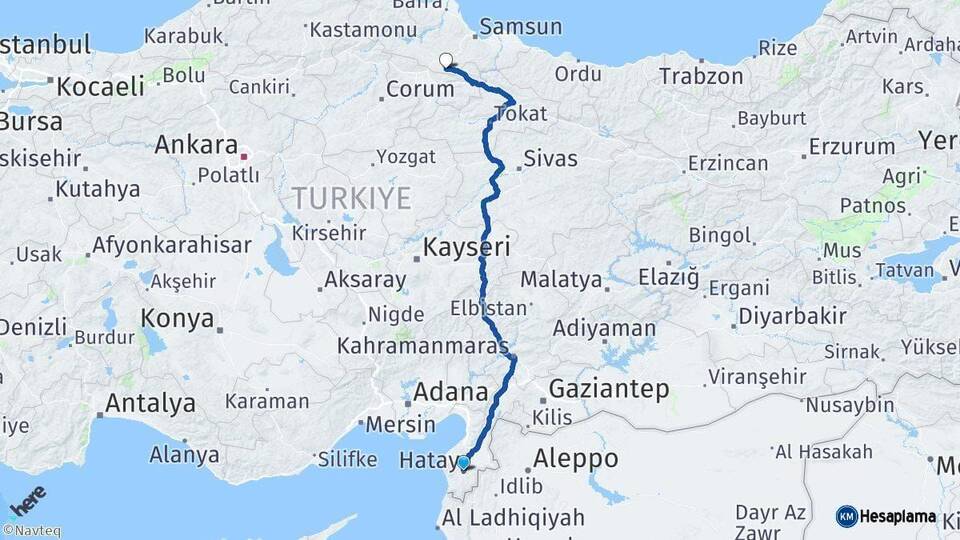 Hatay Ladik Samsun Arası Kaç Km - Yol Haritası