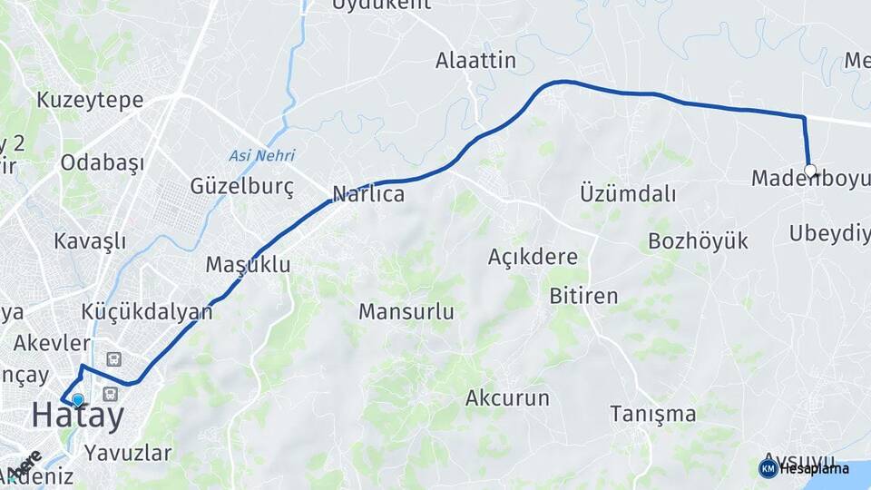 Hatay Madenboyu Antakya Arası Kaç Km - Yol Haritası