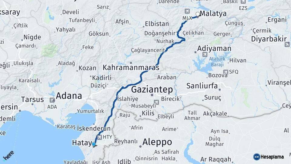 Hatay Malatya Arası Kaç Km - Yol Haritası