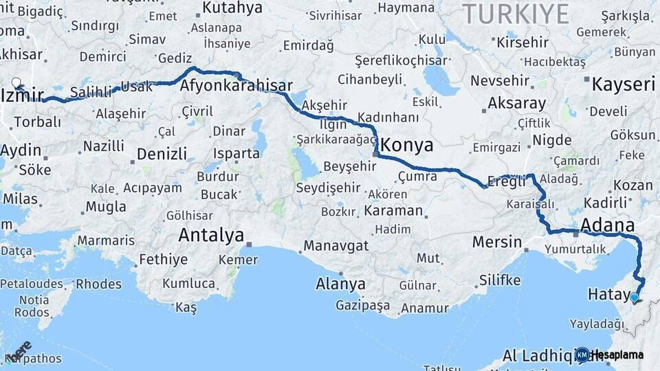 Hatay Manisa Arası Kaç Km - Yol Haritası