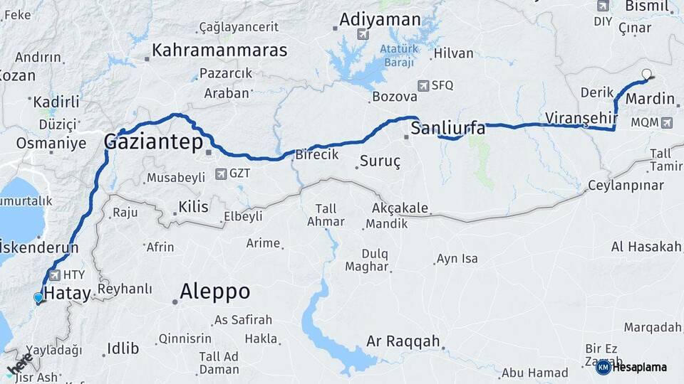 Hatay Mazıdağı Mardin Arası Kaç Km - Yol Haritası
