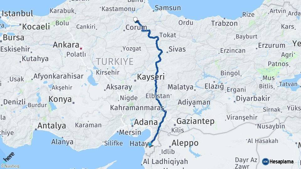 Hatay Merzifon Amasya Arası Kaç Km - Yol Haritası