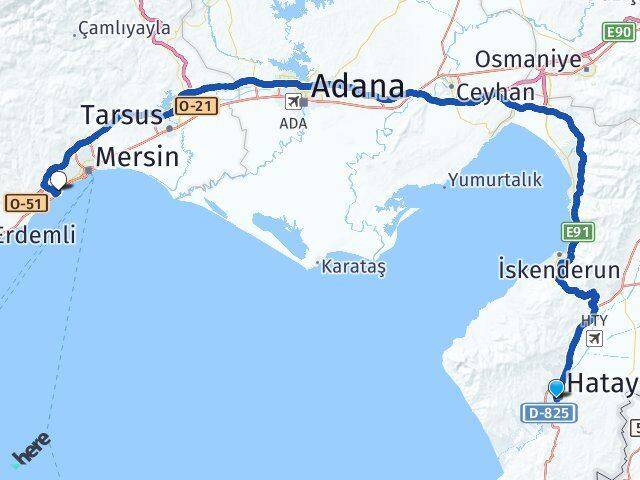Hatay Mezitli Mersin Arası Kaç Km - Yol Haritası