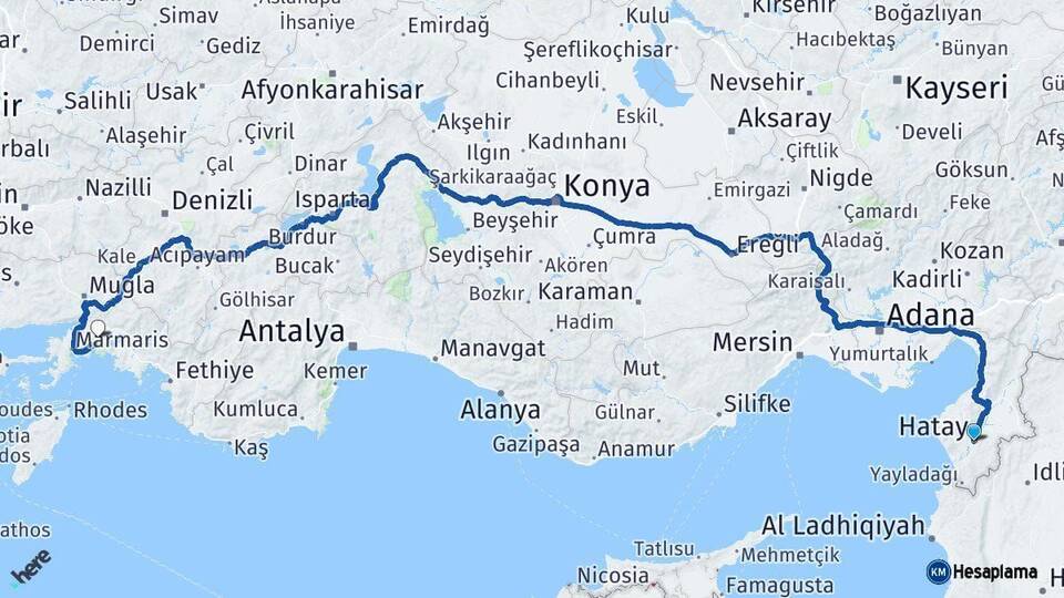 Hatay Muğla Arası Kaç Km - Yol Haritası