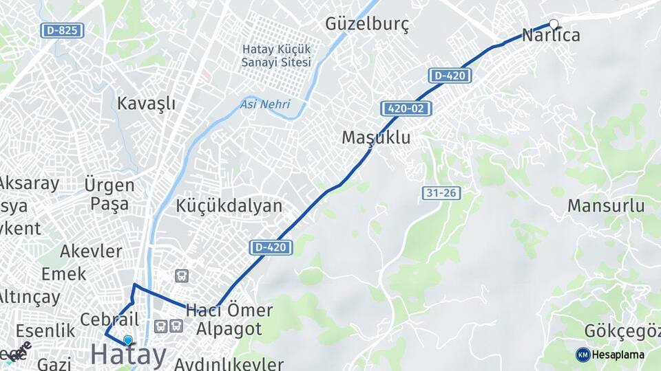 Hatay Narlıca Antakya Arası Kaç Km - Yol Haritası
