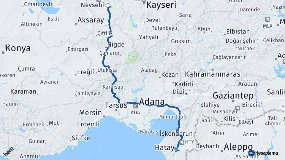 Hatay Nevşehir Arası Kaç Km - Yol Haritası