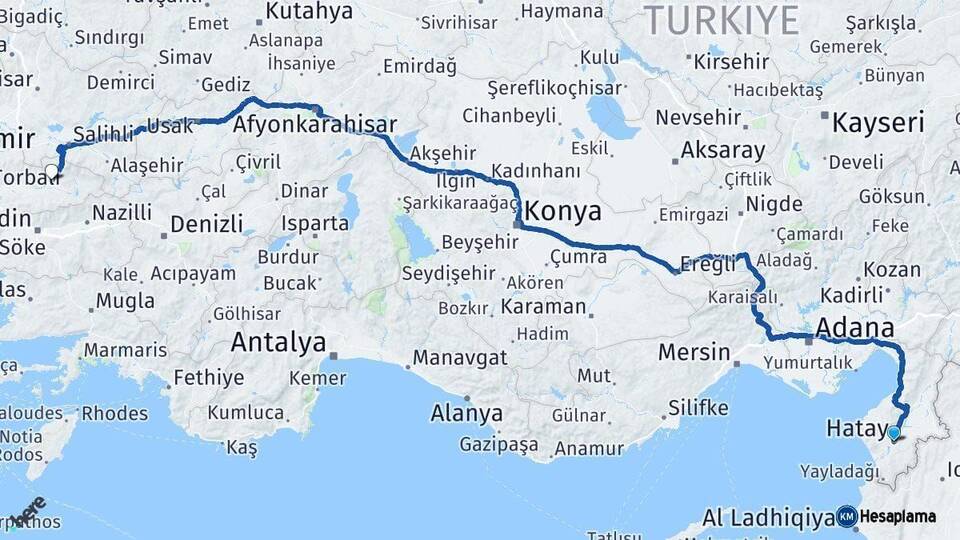 Hatay Ödemiş İzmir Arası Kaç Km - Yol Haritası