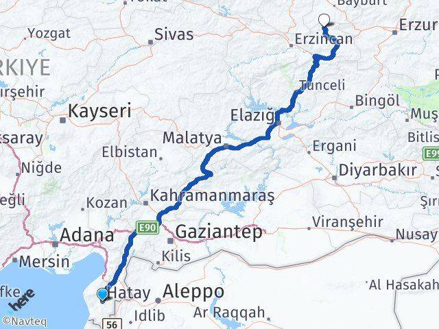 Hatay Otlukbeli Erzincan Arası Kaç Km - Yol Haritası