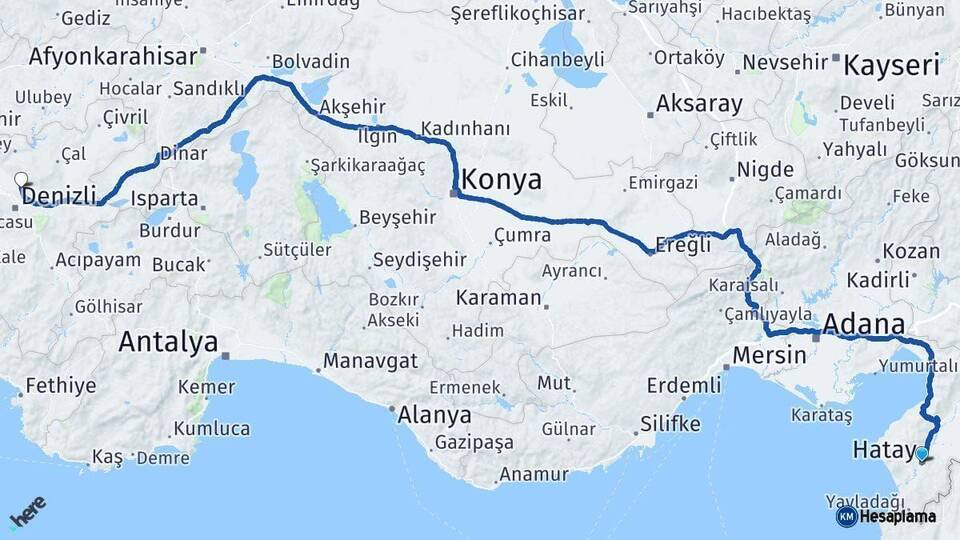 Hatay Pamukkale Denizli Arası Kaç Km - Yol Haritası