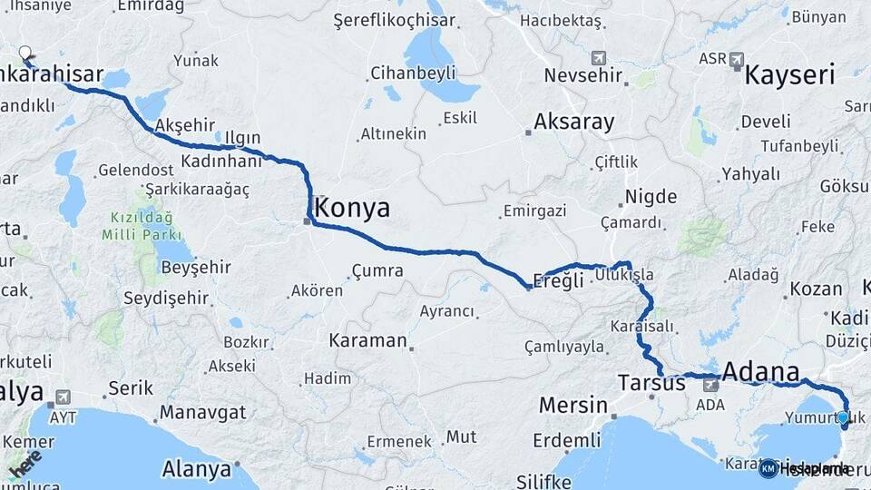 Hatay Payas Afyonkarahisar Arası Kaç Km - Yol Haritası