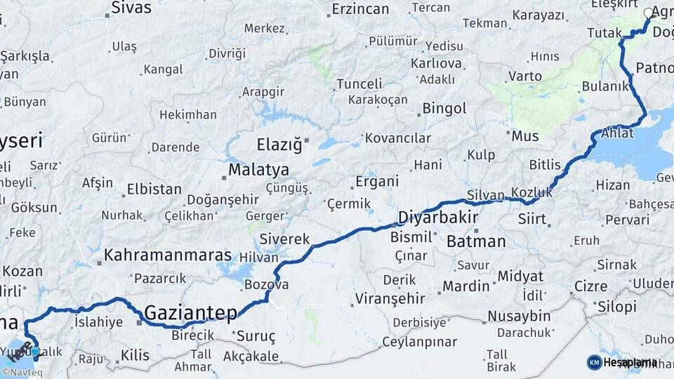 Hatay Payas Ağrı Arası Kaç Km - Yol Haritası