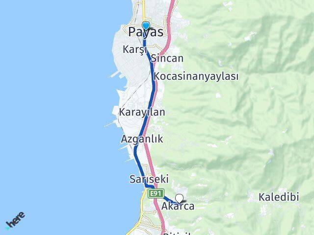 Hatay Payas Akarca İskenderun Arası Kaç Km - Yol Haritası