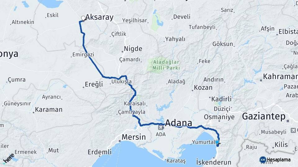 Hatay Payas Aksaray Arası Kaç Km - Yol Haritası