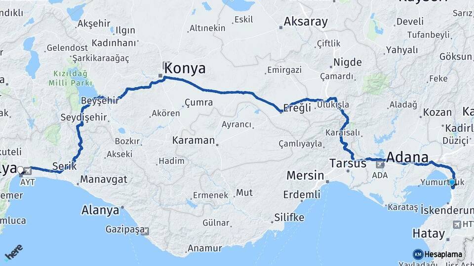 Hatay Payas Antalya Arası Kaç Km - Yol Haritası