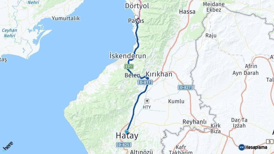 Hatay Payas Arası Kaç Km - Yol Haritası