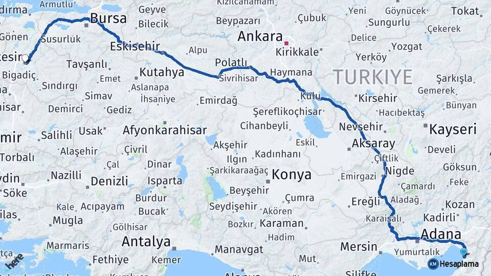 Hatay Payas Balıkesir Arası Kaç Km - Yol Haritası
