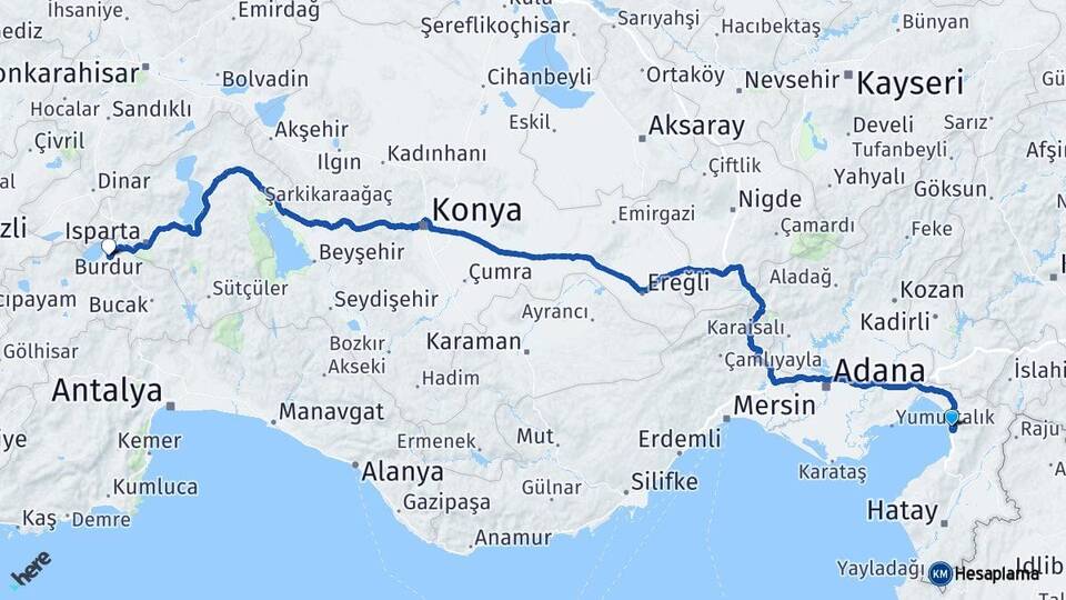 Hatay Payas Burdur Arası Kaç Km - Yol Haritası